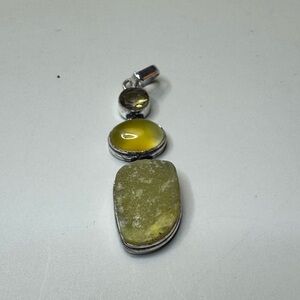 Yellow Quartz Druzy and Smoky Topaz 925 Silver Plated Pendant 2.4"
